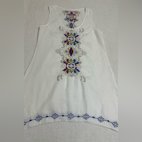 Johnny Was Asymmetrical Blue and White Embroidered Sleeveless Tunic Size M - Picture 3 of 15